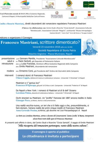 Convegno “Francesco Mastriani: scrittore dimenticato?” (23/11/2018)